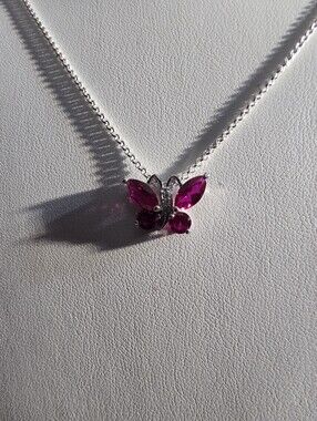Elizabeth Jewelry Sterling Silver Created Ruby Butterfly Necklace